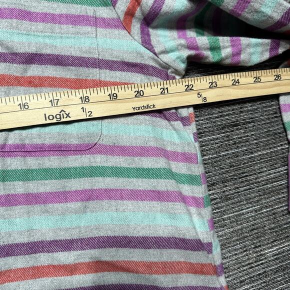 Lands' End Flannel Women's L (14-16) Gray Purple Striped Long Sleeve Button Oeko - Picture 10 of 15